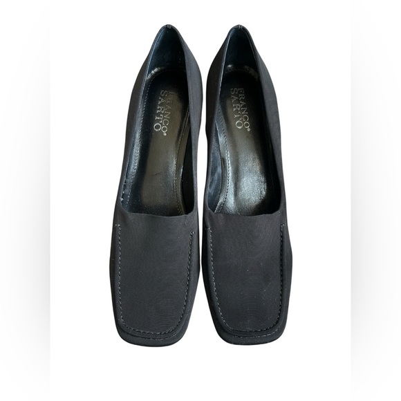 Franco Sarto Black Nylon Square Toe Chunky 2” Heels size 8.5 - Picture 3 of 10